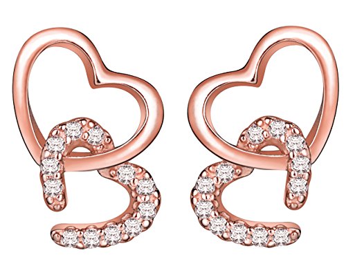 Yumilok Roségold 925 Sterling Silber Zirkonia Ineinander Verschlungene Herzen Ohrstecker Ohrringe Hypoallergen Ohrschmuck für Damen Mädchen von Yumilok