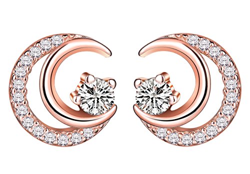 Yumilok Roségold 925 Sterling Silber Zirkonia Mond Ohrstecker Ohrringe Hypoallergen Ohrschmuck für Damen Frauen Mädchen von Yumilok