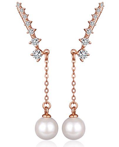Yumilok Roségold 925 Sterling Silber Zirkonia Perlen Tropfen Ohrhänger Ohrklemme Ohrstecker Ohrringe Ohrschmuck für Damen Frauen Mädchen von Yumilok