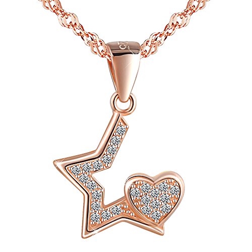 Yumilok Roségold 925 Sterling Silber Zirkonia Stern Herzen Anhänger Halskette Kette mit Anhänger für Damen Mädchen von Yumilok