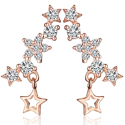 Yumilok Roségold 925 Sterling Silber Zirkonia Sterne Ohrklemme Ohrstecker Ohrhänger Ohrringe Ohrschmuck Ear Cuffs für Damen Frauen Mädchen von Yumilok