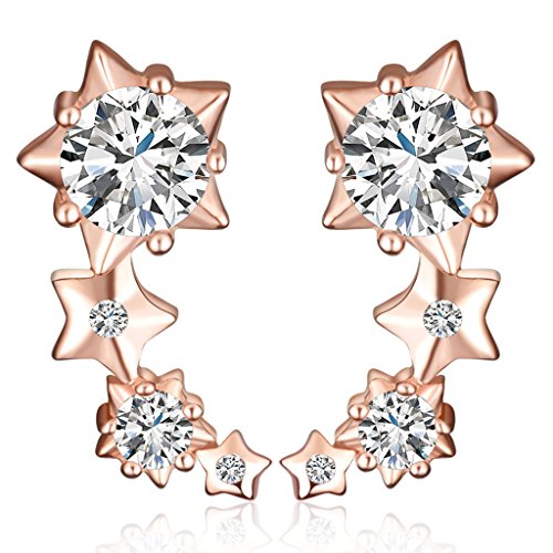 Yumilok Roségold 925 Sterling Silber Zirkonia Reihe Sternen Sternenzirkonia Ohrklemme Ohrstecker Ohrringe Hypoallergen Ohrschmuck Ear Cuffs für Damen Frauen Mädchen von Yumilok