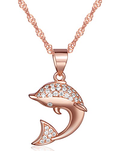 Yumilok Roségold 925 Sterling Silber Zirkonia Zierlicher Delfin Delphin Anhänger Halskette Kette mit Anhänger für Damen Kinder Delfine Liebhaber von Yumilok