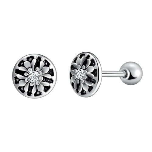 Yumilok Runde Scheibe Ohrringe Blume zirkonia Barbell Stud Ohrpiercing Ohrringe Ohrstecker Herren Männer Edelstahl Ohr Tunnel Ohrringe Piercing von Yumilok