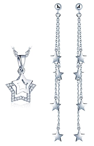 Yumilok Schmuck-Set für Damen 925 Sterling Silber Halskette mit Ohrringen Zirkonia Stern von Yumilok