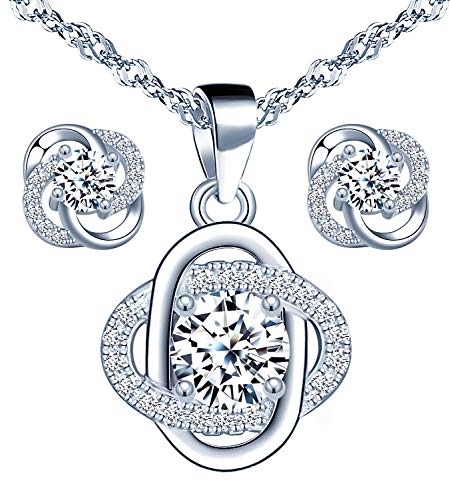 Yumilok Schmuckset Damen Halskette Ohrringe Kette Set 925 Sterling Silber Blumen Zirkonia Geschenk für Mama Frau Freundin von Yumilok