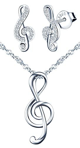 Yumilok Schmuckset Damen Schmuck Set Halskette mit Ohrringen Zirkonia Musik-Note Kette Ohrstecker in 925 Sterling Silber für Mädchen von Yumilok