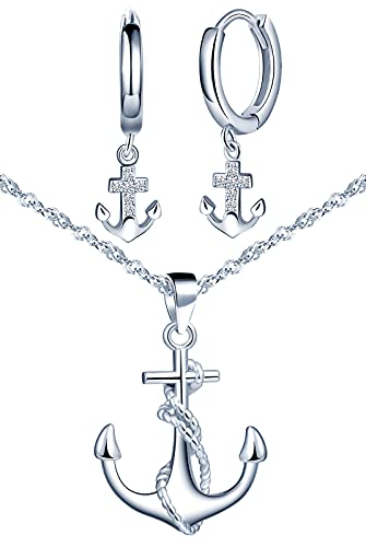 Yumilok Schmuckset für Damen Halskette & Ohrringe Set Anker Kette Ohrstecker in 925 Sterling Silber Creolen Ohrhänger für Mädchen Yumilok Schmuckset für Damen Halskette & Ohrringe Set Anker Kette Ohrstecker in 925 Sterling Silber Creolen Ohrhänger für Mädchen von Yumilok