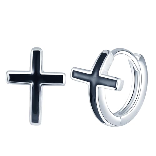 Yumilok Schwarz Kreuz Ohrringe Damen Creolen Ohrstecker Silber 925 Damen Ohrstecker für Frauen Mädchen von Yumilok