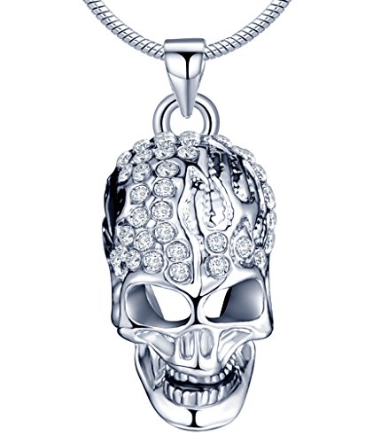 Yumilok Silberfarben Liegierung Rhodiniert Österreichischer Kristall Totenkopf Schädel Anhänger Halskette Kette mit Anhänger für Damen Herren von Yumilok