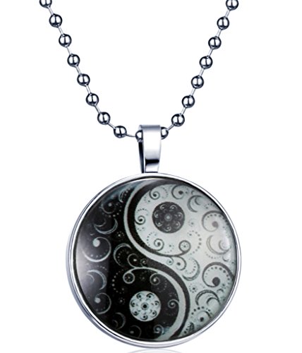 Yumilok Tai Chi Yin Yang Nachtleuchtend Anhänger Halskette Legierung Medaillon Amulett Kettenänhanger für Damen Herren, Blaues Licht von Yumilok