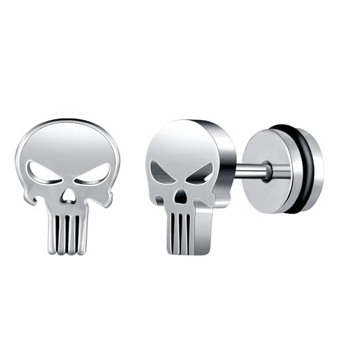Yumilok Totenkopf Ohrstecker Edelstahl Schädel Ohrringe Herren Fake Plugs Ohr Cheater Tunnel Gauges Ohr-Piercing Silber Huggie Ohr Manschette von Yumilok