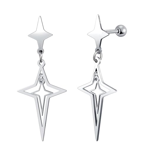 Yumilok Viereckiger Stern Ohrringe Herren Damen Ohrstecker Herren Männer Edelstahl Ohr Tunnel Ohrringe Piercing Schraube Barbell von Yumilok