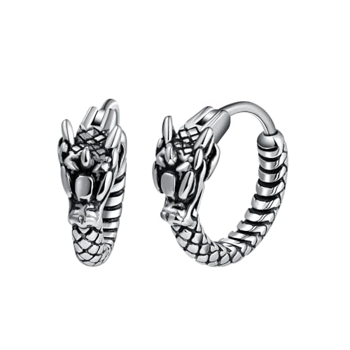 Yumilok Vintage Kleine Creolen Punk Drachen Edelstahl Ohrringe für Herren und Damen - Unisex Earring Amulett Schutz Schmuck von Yumilok