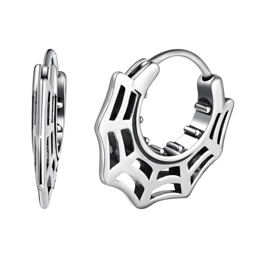 Yumilok Vintage Punk Spinnennetz Creolen Ohrringe Ring Ohrring Scharnier Huggie Earrings Ohringestecher Knorpel Piercing Ohrringe für Herren Damen von Yumilok