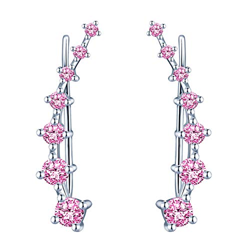 Yumilok Damen Schmuck Ohrklemme Ohrringe Ohrstecker Ohrclip Ohr-ringe Ohr-clip 925 Sterling Silber Zirkonia für Frauen Mädchen Rosa von Yumilok