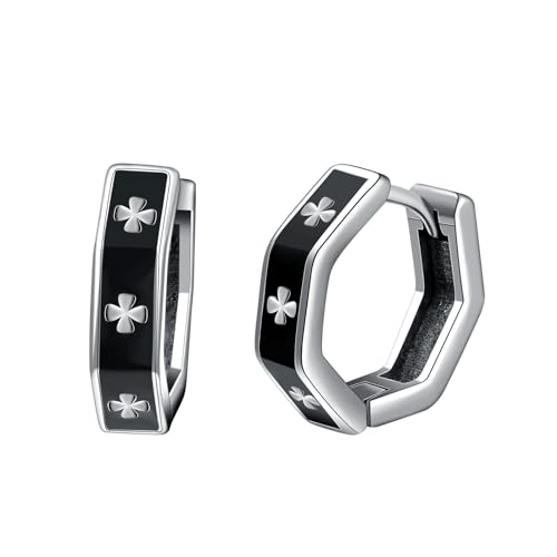 Yumilok klassisch Schwarz Kroxin Kreuz Creolen Ohrringe Herren Damen Ohrringe Edelstahl Huggie Knorpel Piercing Hoops von Yumilok