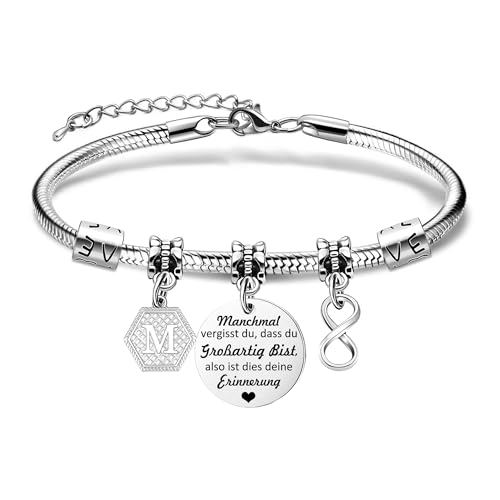 Yumioxa Einzigartige Armbänder Geschenk Ermutigen Frauen Name Buchstaben Armbänder Edelstahl Armband Schmuck Unendliche Anhänger Graduierung Geburtstag Party Geschenk (M) von Yumioxa