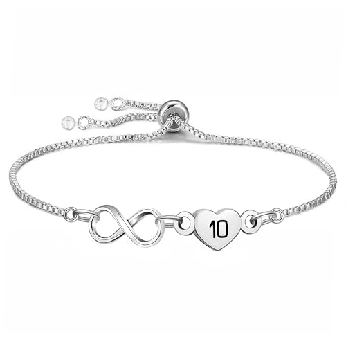 Yumioxa Geburtstag Geschenk Frauen Alter Armbänder 7-70 Jahre Geburtstag Unendlichkeit Armbänder für Mädchen Silber Herz Kette Schmuck (10) von Yumioxa