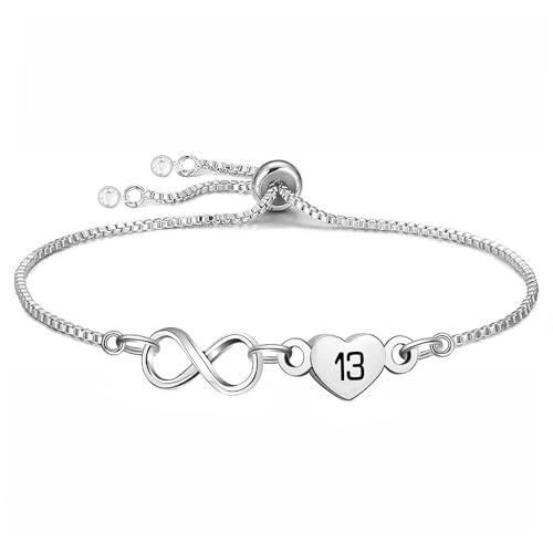 Yumioxa Geburtstag Geschenk Frauen Alter Armbänder 7-70 Jahre Geburtstag Unendlichkeit Armbänder für Mädchen Silber Herz Kette Schmuck (13) von Yumioxa