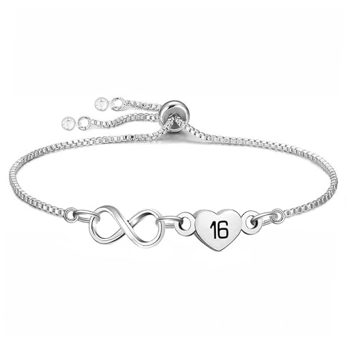 Yumioxa Geburtstag Geschenk Frauen Alter Armbänder 7-70 Jahre Geburtstag Unendlichkeit Armbänder für Mädchen Silber Herz Kette Schmuck (16) von Yumioxa