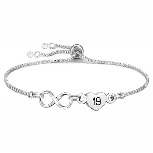 Yumioxa Geburtstag Geschenk Frauen Alter Armbänder 7-70 Jahre Geburtstag Unendlichkeit Armbänder für Mädchen Silber Herz Kette Schmuck (19) von Yumioxa