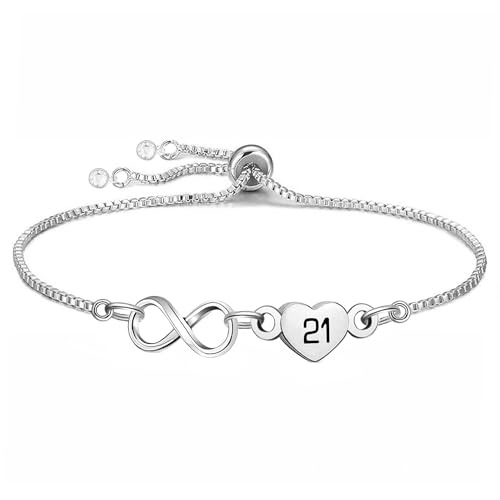 Yumioxa Geburtstag Geschenk Frauen Alter Armbänder 7-70 Jahre Geburtstag Unendlichkeit Armbänder für Mädchen Silber Herz Kette Schmuck (21) von Yumioxa