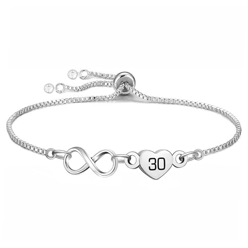 Yumioxa Geburtstag Geschenk Frauen Alter Armbänder 7-70 Jahre Geburtstag Unendlichkeit Armbänder für Mädchen Silber Herz Kette Schmuck (30) von Yumioxa