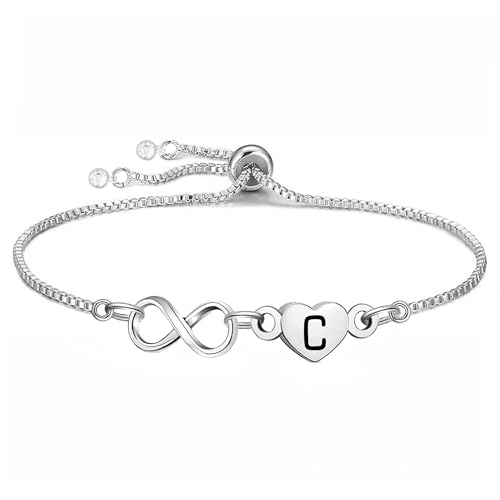 Yumioxa Großbuchstaben Unendlichkeit Buchstaben Armbänder Frauen Schmuck für Mädchen Geburtstag Weihnachten Thanksgiving Jahrestag Unendlichkeit Verstellbare Kette Armband Geschenk (C) von Yumioxa