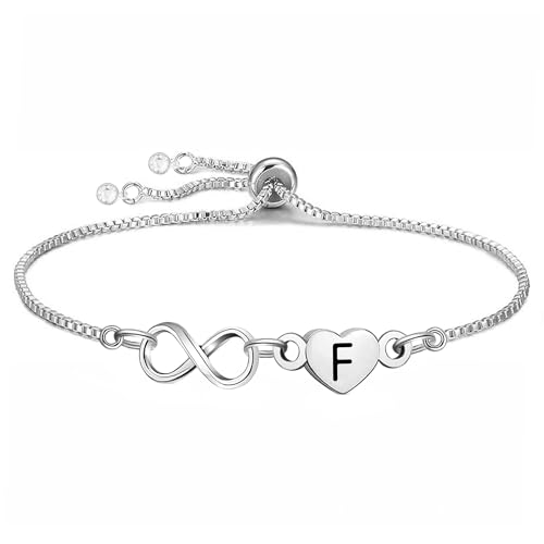 Yumioxa Großbuchstaben Unendlichkeit Buchstaben Armbänder Frauen Schmuck für Mädchen Geburtstag Weihnachten Thanksgiving Jahrestag Unendlichkeit Verstellbare Kette Armband Geschenk (F) von Yumioxa