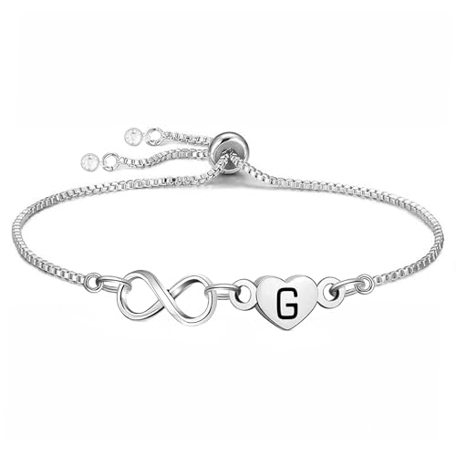 Yumioxa Großbuchstaben Unendlichkeit Buchstaben Armbänder Frauen Schmuck für Mädchen Geburtstag Weihnachten Thanksgiving Jahrestag Unendlichkeit Verstellbare Kette Armband Geschenk (G) von Yumioxa
