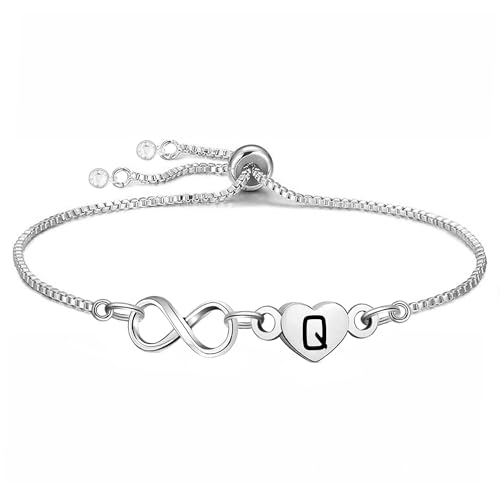 Yumioxa Großbuchstaben Unendlichkeit Buchstaben Armbänder Frauen Schmuck für Mädchen Geburtstag Weihnachten Thanksgiving Jahrestag Unendlichkeit Verstellbare Kette Armband Geschenk (Q) von Yumioxa