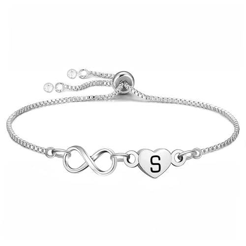 Yumioxa Großbuchstaben Unendlichkeit Buchstaben Armbänder Frauen Schmuck für Mädchen Geburtstag Weihnachten Thanksgiving Jahrestag Unendlichkeit Verstellbare Kette Armband Geschenk (S) von Yumioxa