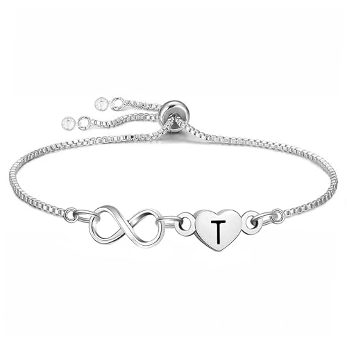 Yumioxa Großbuchstaben Unendlichkeit Buchstaben Armbänder Frauen Schmuck für Mädchen Geburtstag Weihnachten Thanksgiving Jahrestag Unendlichkeit Verstellbare Kette Armband Geschenk (T) von Yumioxa