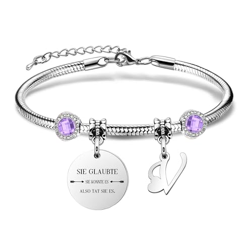 Yumioxa Initiale Buchstaben Armbänder Namen Inspirierend Geschenk Armbänder lila Kristall Mode Schmuck Ermutigung für Geben Frauen Schwester Beste Freunde Kollegin Graduation Geburtstag(V) von Yumioxa
