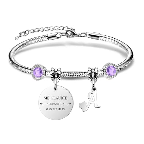 Yumioxa Initiale Buchstaben Armbänder Namen Inspirierend Geschenk Armbänder lila Kristall Mode Schmuck Ermutigung für Geben Frauen Schwester Beste Freunde Kollegin Graduation Geburtstag (A) von Yumioxa