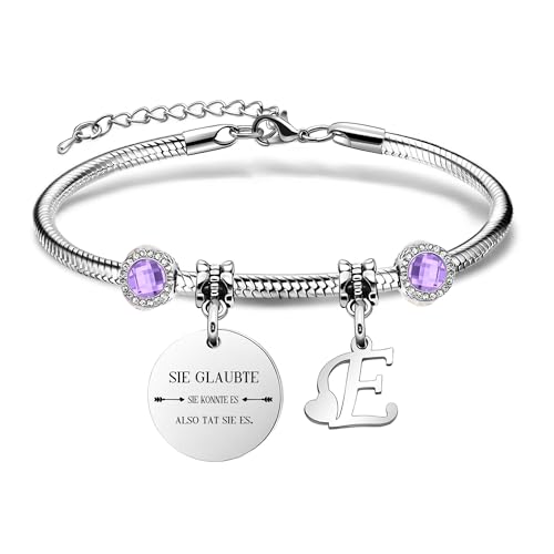 Yumioxa Initiale Buchstaben Armbänder Namen Inspirierend Geschenk Armbänder lila Kristall Mode Schmuck Ermutigung für Geben Frauen Schwester Beste Freunde Kollegin Graduation Geburtstag (E) von Yumioxa