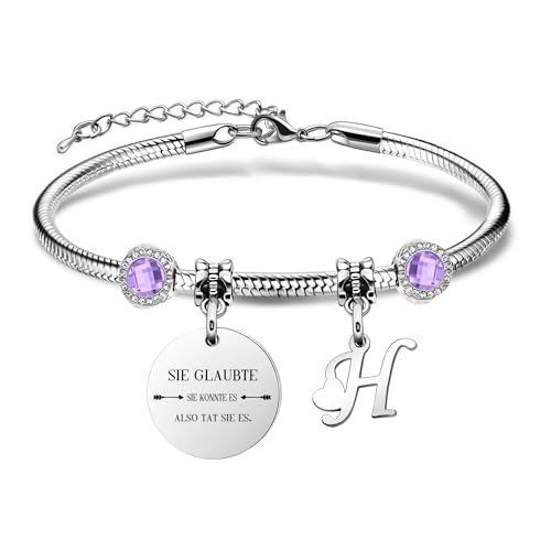 Yumioxa Initiale Buchstaben Armbänder Namen Inspirierend Geschenk Armbänder lila Kristall Mode Schmuck Ermutigung für Geben Frauen Schwester Beste Freunde Kollegin Graduation Geburtstag(H) von Yumioxa