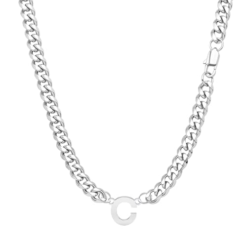 Yumioxa Kubanische Kette 26 Buchstaben Männer Halskette Schmuck für Männer Jungen Geburtstag MännerEdelstahl Kubanische Kette Kette Hip-Hop (C) von Yumioxa