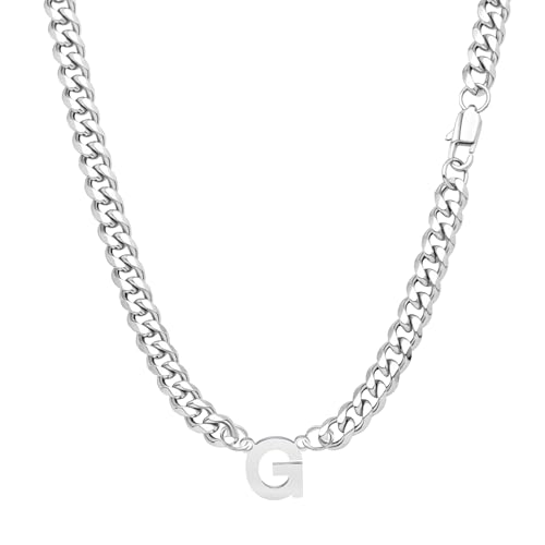 Yumioxa Kubanische Kette 26 Buchstaben Männer Halskette Schmuck für Männer Jungen Geburtstag MännerEdelstahl Kubanische Kette Kette Hip-Hop (G) von Yumioxa