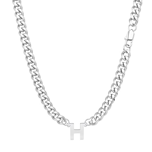 Yumioxa Kubanische Kette 26 Buchstaben Männer Halskette Schmuck für Männer Jungen Geburtstag MännerEdelstahl Kubanische Kette Kette Hip-Hop (H) von Yumioxa
