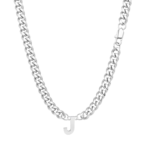 Yumioxa Kubanische Kette 26 Buchstaben Männer Halskette Schmuck für Männer Jungen Geburtstag MännerEdelstahl Kubanische Kette Kette Hip-Hop (J) von Yumioxa