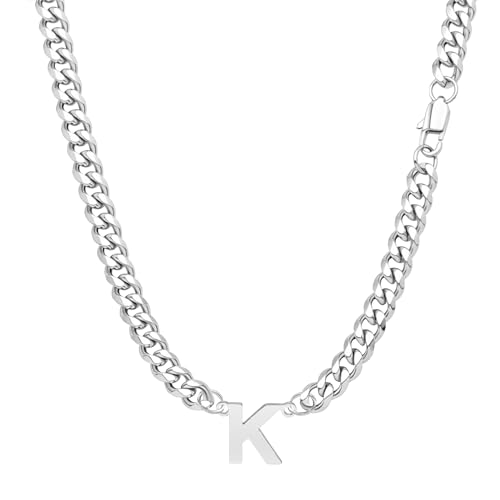 Yumioxa Kubanische Kette 26 Buchstaben Männer Halskette Schmuck für Männer Jungen Geburtstag MännerEdelstahl Kubanische Kette Kette Hip-Hop (K) von Yumioxa
