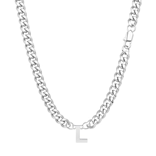 Yumioxa Kubanische Kette 26 Buchstaben Männer Halskette Schmuck für Männer Jungen Geburtstag MännerEdelstahl Kubanische Kette Kette Hip-Hop (L) von Yumioxa