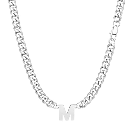 Yumioxa Kubanische Kette 26 Buchstaben Männer Halskette Schmuck für Männer Jungen Geburtstag MännerEdelstahl Kubanische Kette Kette Hip-Hop (M) von Yumioxa