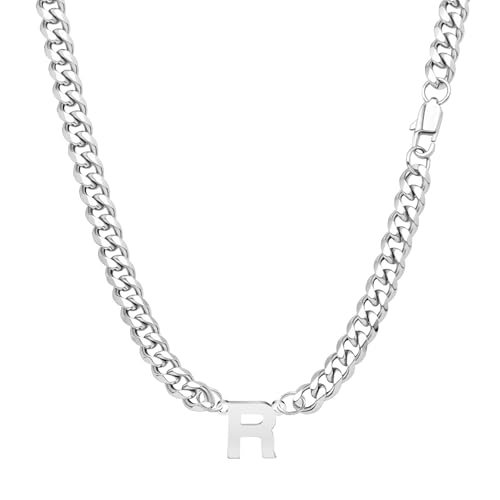Yumioxa Kubanische Kette 26 Buchstaben Männer Halskette Schmuck für Männer Jungen Geburtstag MännerEdelstahl Kubanische Kette Kette Hip-Hop (R) von Yumioxa