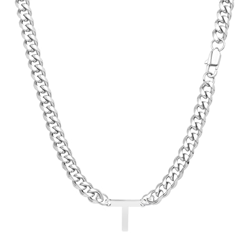 Yumioxa Kubanische Kette 26 Buchstaben Männer Halskette Schmuck für Männer Jungen Geburtstag MännerEdelstahl Kubanische Kette Kette Hip-Hop (T) von Yumioxa