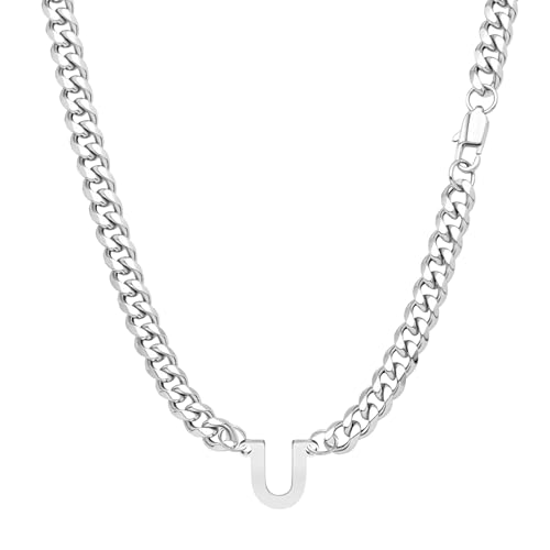 Yumioxa Kubanische Kette 26 Buchstaben Männer Halskette Schmuck für Männer Jungen Geburtstag MännerEdelstahl Kubanische Kette Kette Hip-Hop (U) von Yumioxa