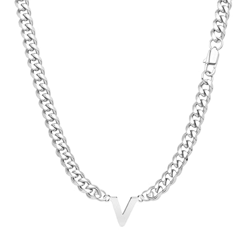 Yumioxa Kubanische Kette 26 Buchstaben Männer Halskette Schmuck für Männer Jungen Geburtstag MännerEdelstahl Kubanische Kette Kette Hip-Hop (V) von Yumioxa