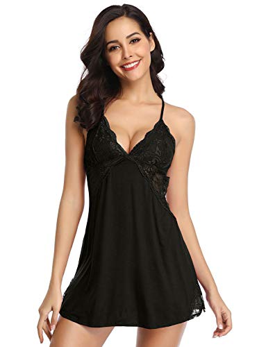 Yummy Bee - Babydolls Sexy Dessous Set - Damen Nachtwäsche - Nachtkleid Slip Plus Size Dessous 36-50, Schwarz , 20-22 von Yummy Bee